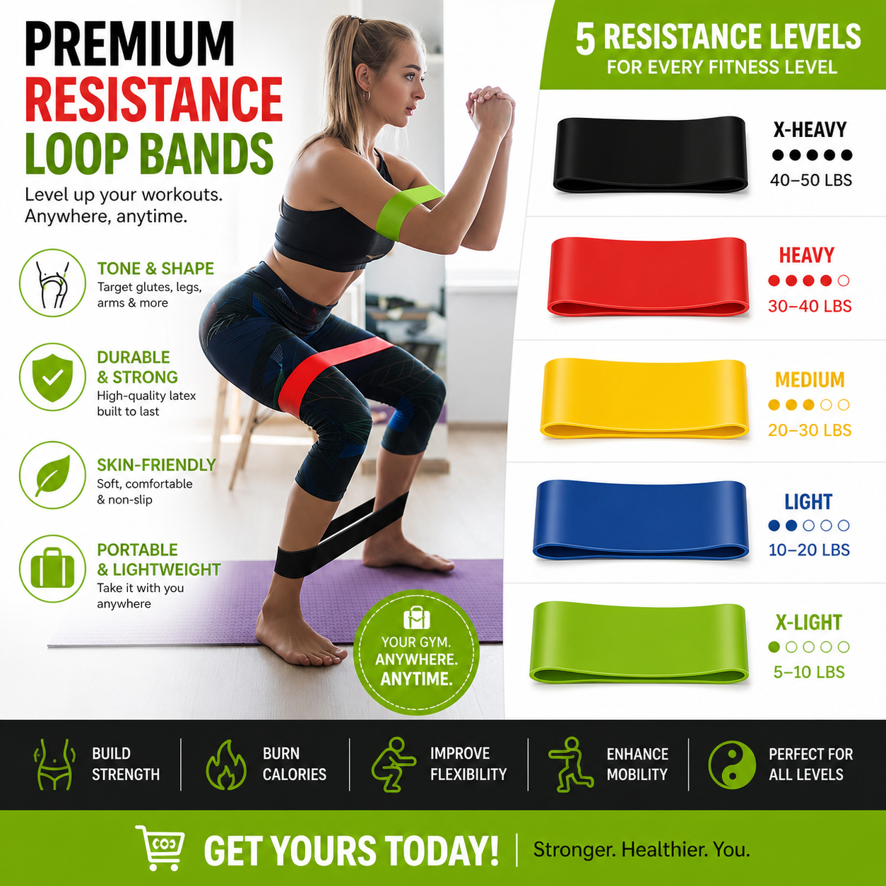 loop 5 band resistance Belt for Leg